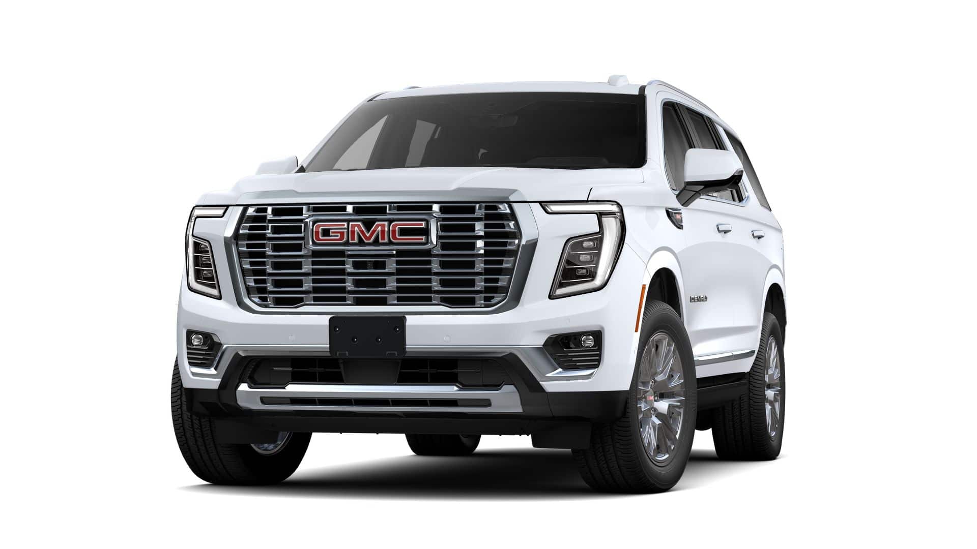 2026 GMC Yukon Denali in Glacier White Tricoat — front three-quarter view